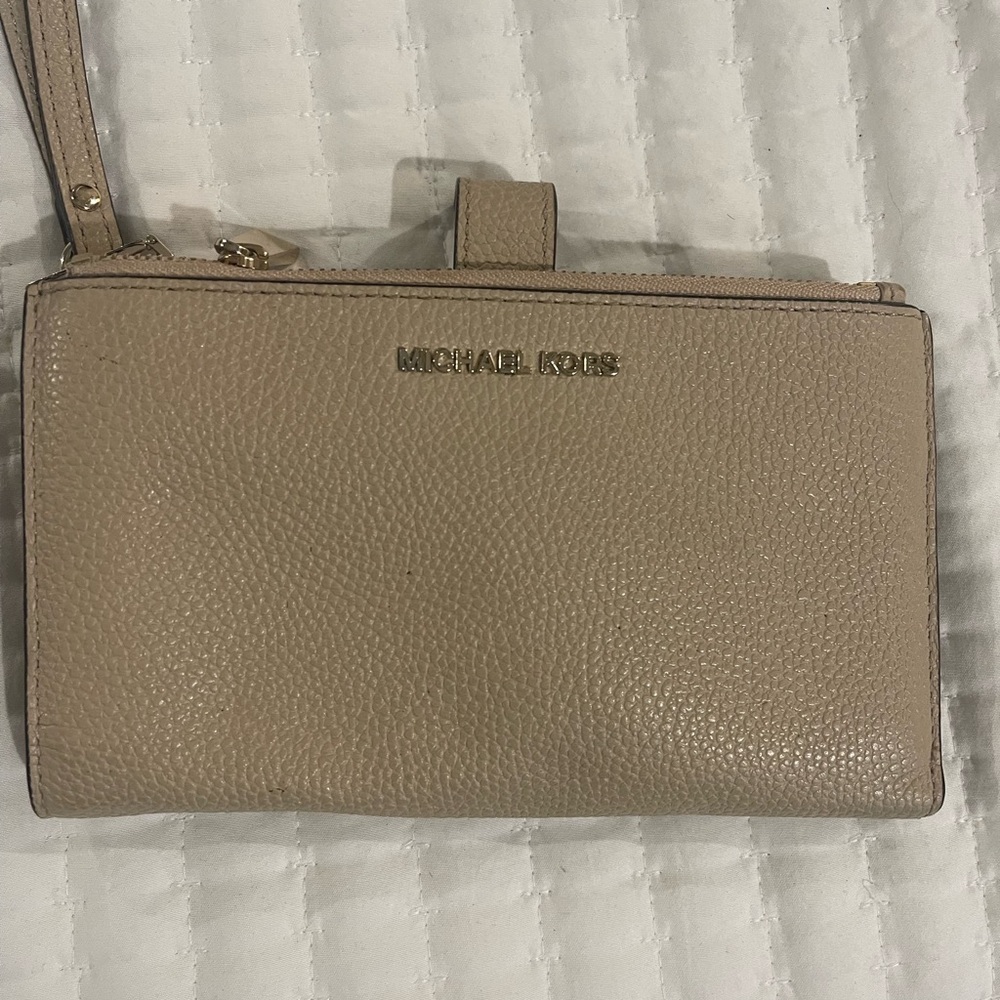 Michael Kors Taupe Leather Wristlet